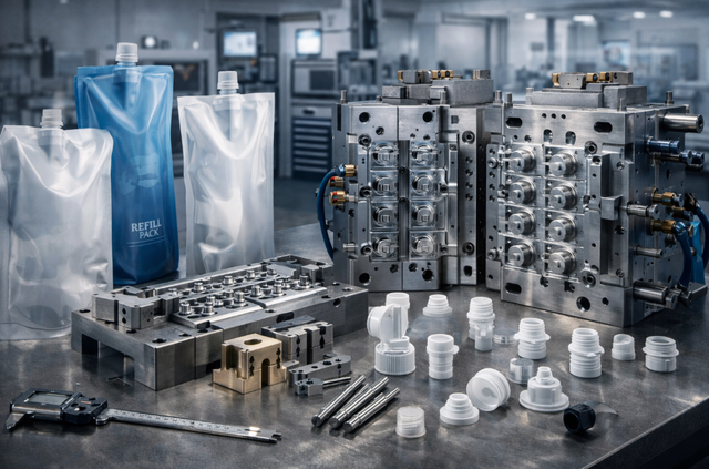 Maßgeschneiderte Ausgusskappenform für Ausgussbeutel und Nachfüllverpackungen